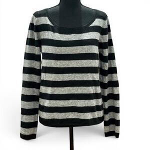 Joie 100% Cashmere Black Gray Stripe Back Zip Sweater Size M
